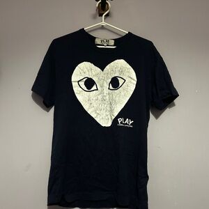 Comme des Garcons PLAY Navy Short Sleeve T-Shirt with White Heart Graphic
